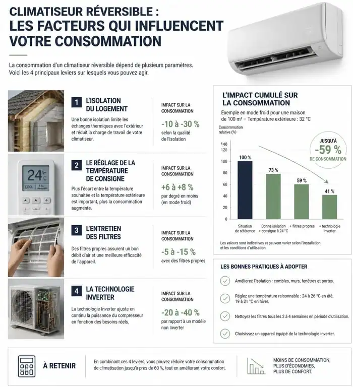 Facteurs influençant la consommation électrique d'un climatiseur réversible