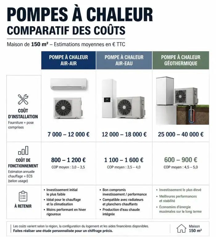 Comparatif des prix et technologies de pompe à chaleur pour maison de 150m2