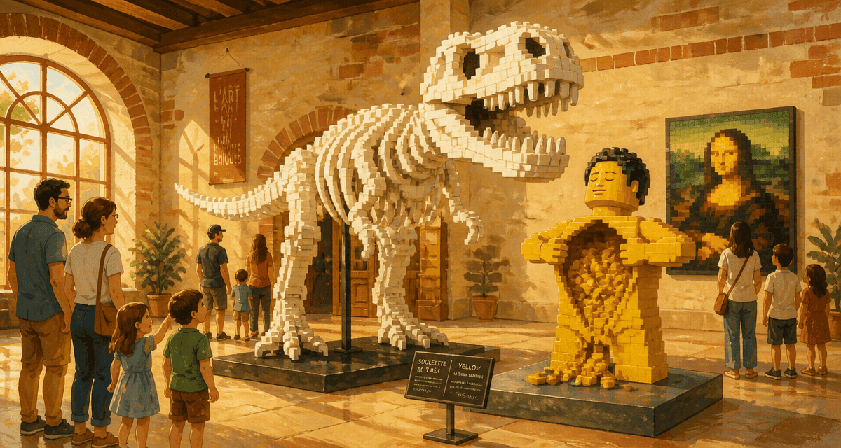expo lego lyon sculptures t-rex yellow joconde