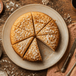 Gateau noix de coco moelleux découpé sur table rustique