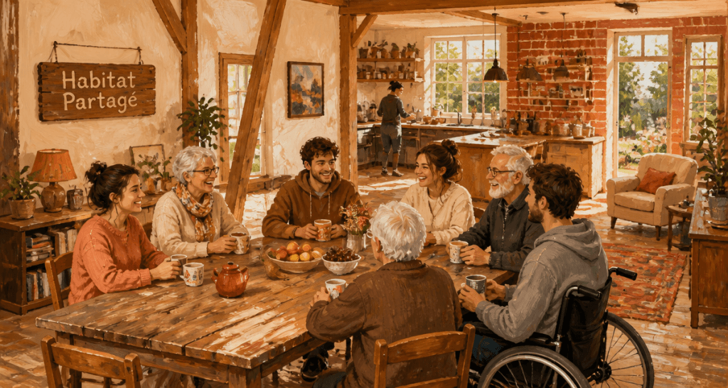 habitat partagé salon intergénérationnel chaleureux