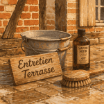 nettoyer dalle de terrasse avec brosse et savon noir