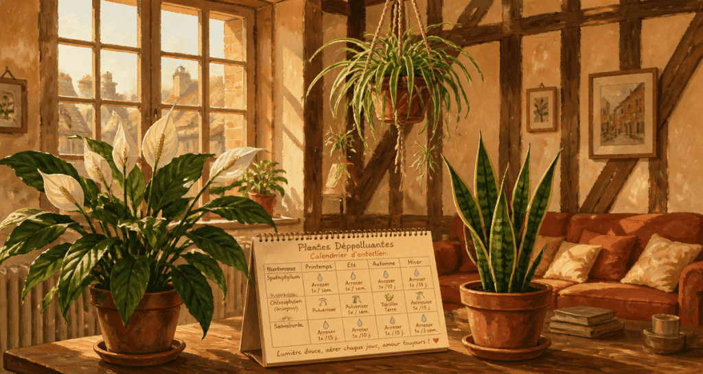 plantes d'interieur depolluante dans un salon lumineux