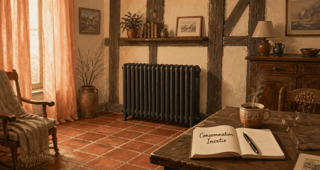 Radiateur à inertie consommation dans salon rustique