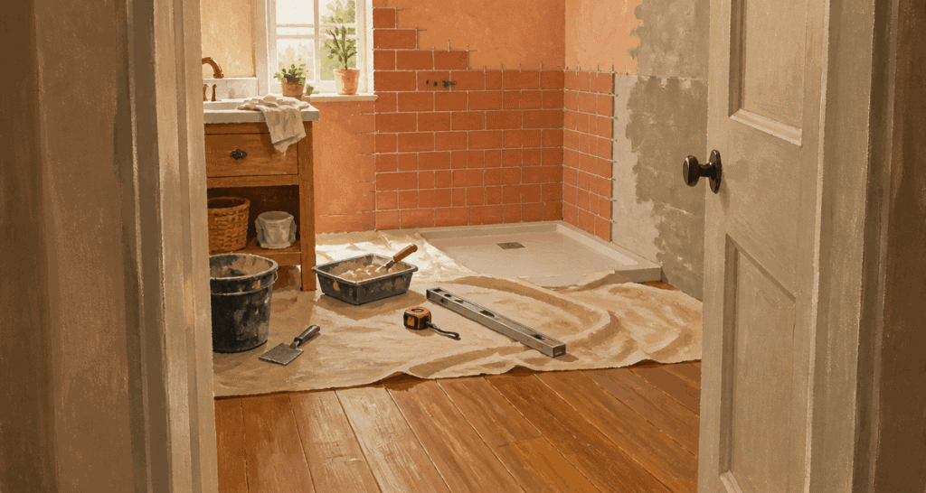 renover une salle de bain sol vinyle outils