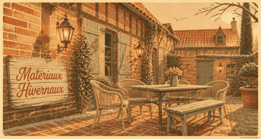 Salon de jardin qui peut rester dehors l'hiver en hiver sur une terrasse