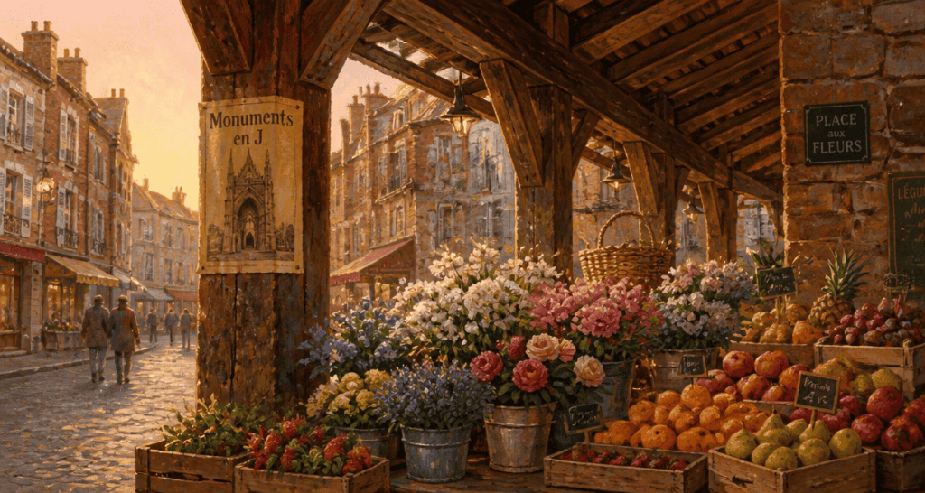 marché couvert affiche monument en J