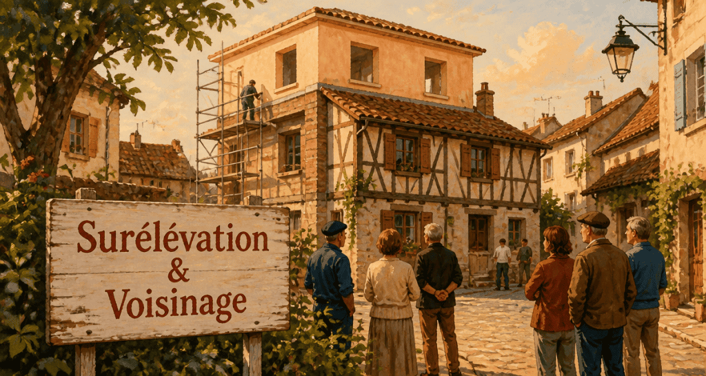 surélévation maison et voisinage, chantier observé par voisins