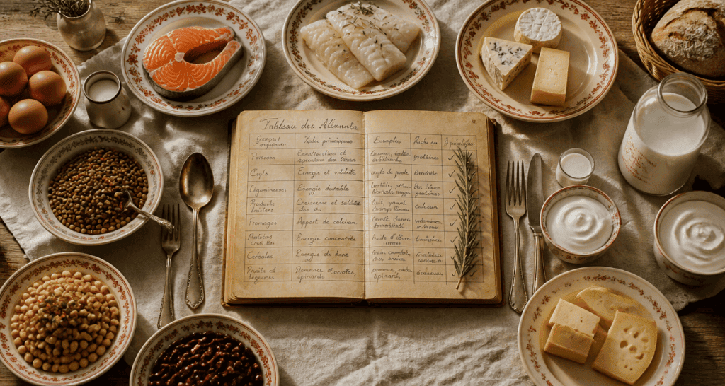 tableau des aliments sur table rustique