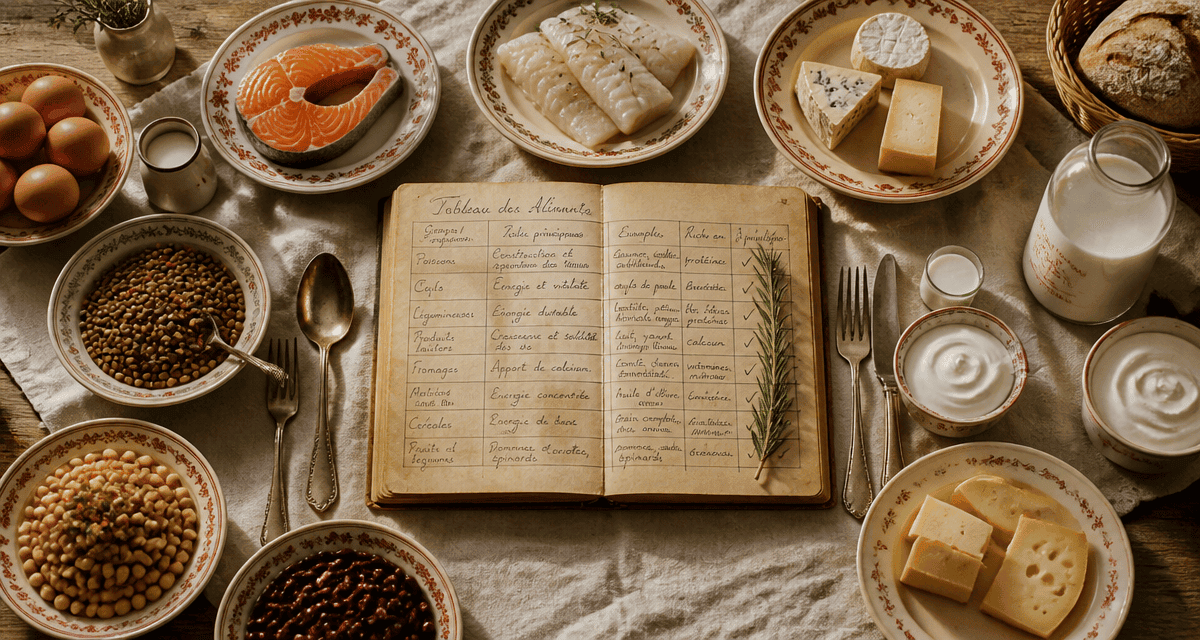 tableau des aliments sur table rustique
