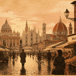 ville en italie place animée marché matin