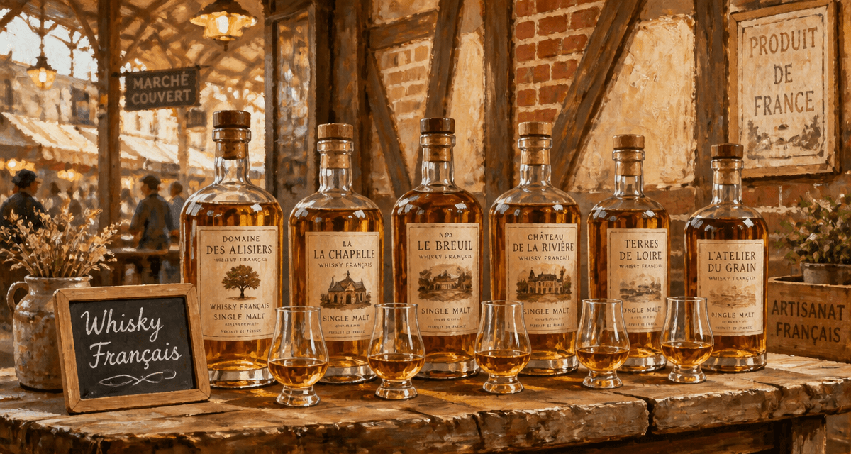 whisky francais bouteilles artisanales sur table en bois