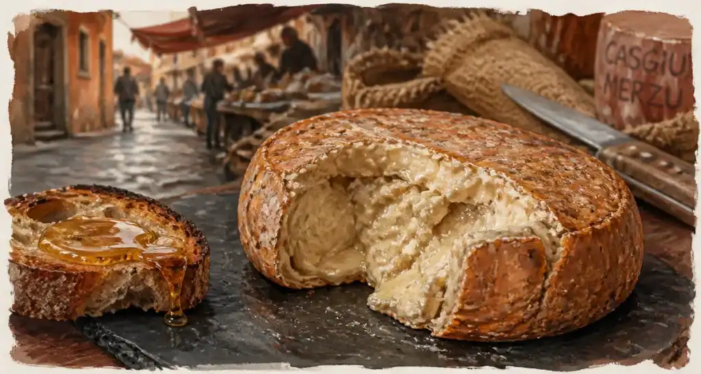 Casgiu merzu, fromages corses avec vers : meule ouverte