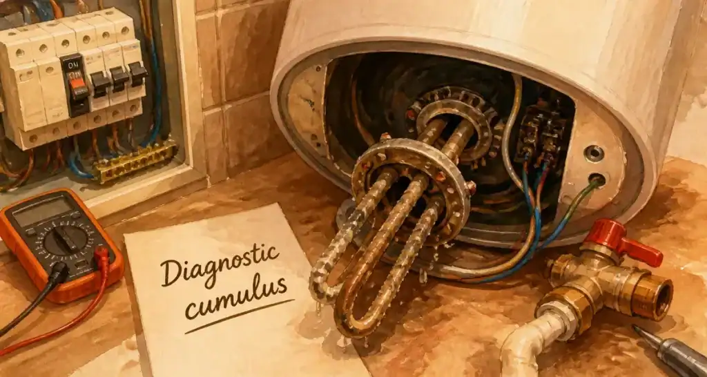 Chauffe eau depannage : diagnostic cumulus avec chauffe-eau ouvert et groupe de sécurité