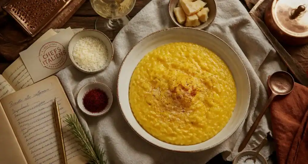 Chefs italiens risotto table rustique