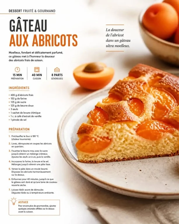 Gâteau moelleux aux abricots frais, dessert estival gourmand