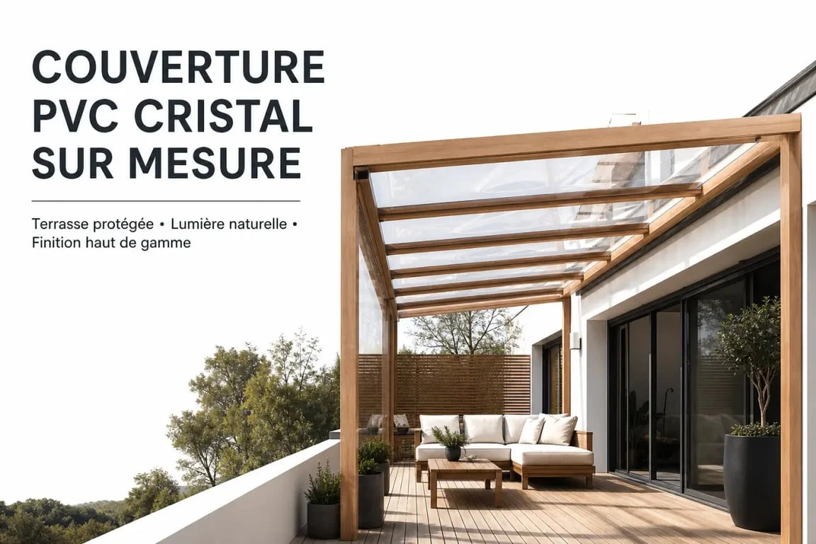 Bâche terrasse sur mesure installée sur une pergola en bois
