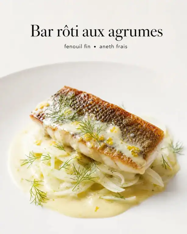 Filet de bar aux agrumes et fenouil croquant, recette signature de La Cuisine de Fabrice
