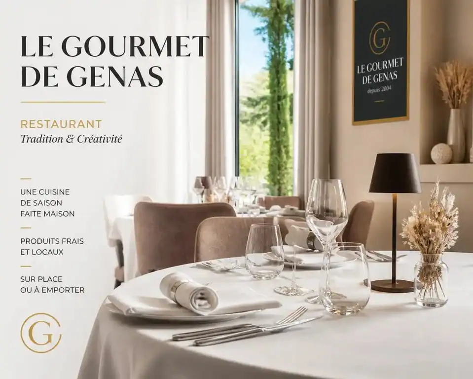 Salle de restaurant Le Gourmet de Genas, une adresse prisée pour une cuisine raffinée entre tradition française et inspirations italiennes.