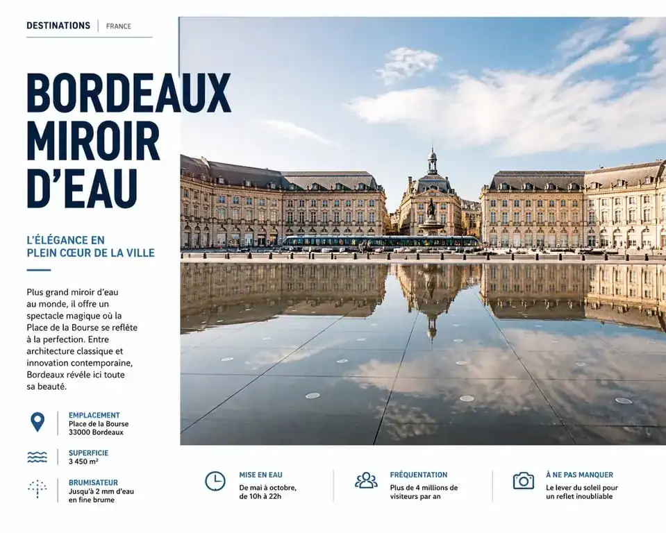 Miroir d'Eau de Bordeaux, une activité gratuite incontournable pour découvrir Bordeaux aujourd'hui.