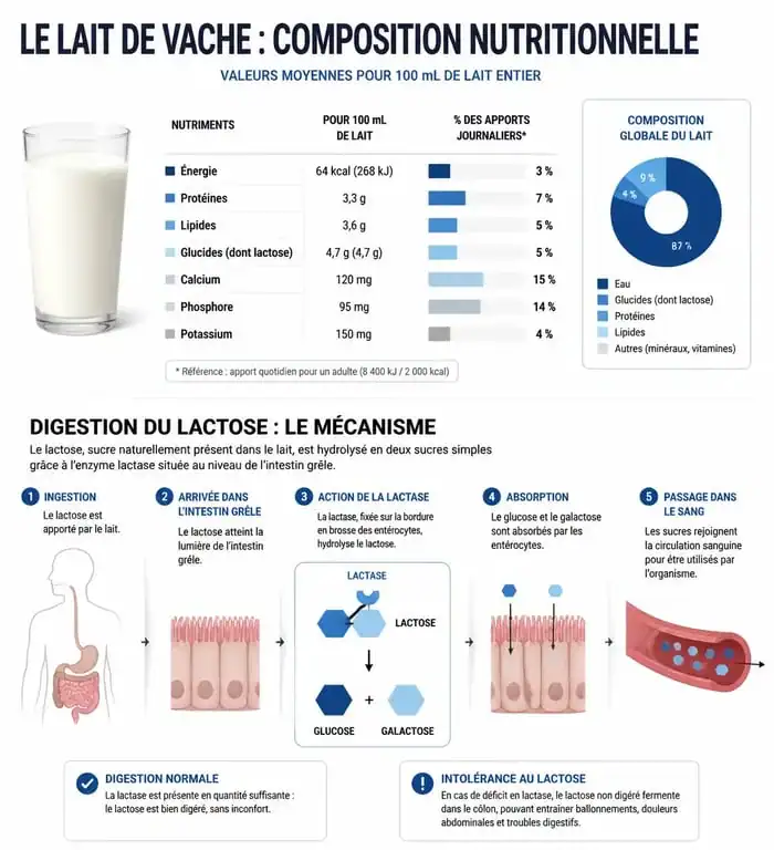 Infographie sur les bienfaits et la digestion du lait de vache pour la santé