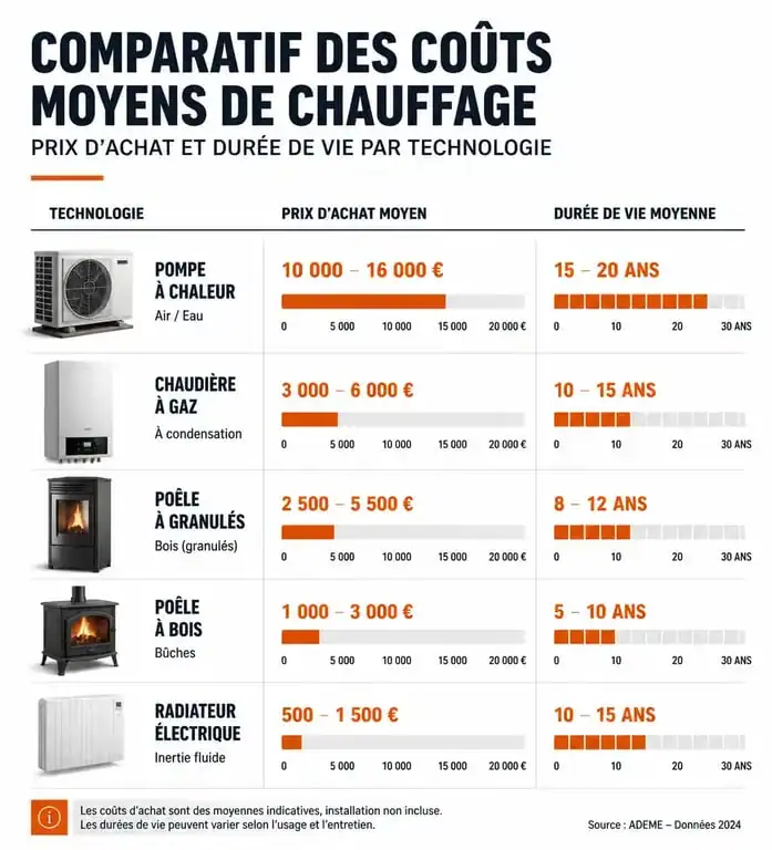 Comparatif des prix et durées de vie des différents systèmes de chauffage