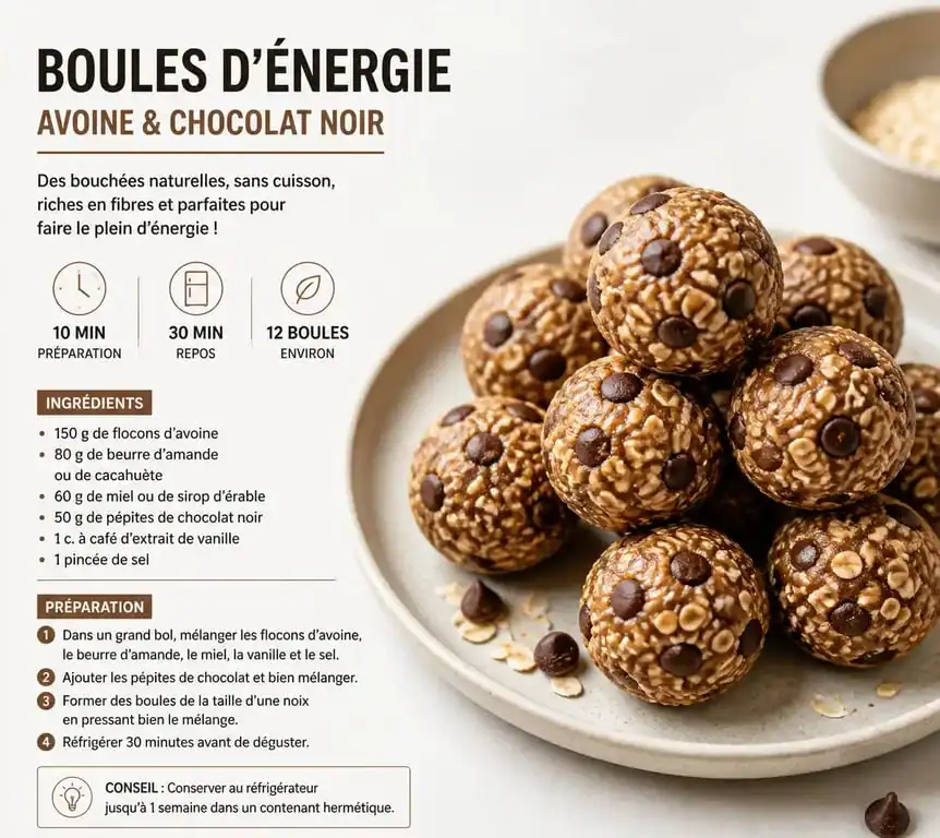 Goûter healthy : Energy balls maison aux flocons d'avoine et chocolat noir