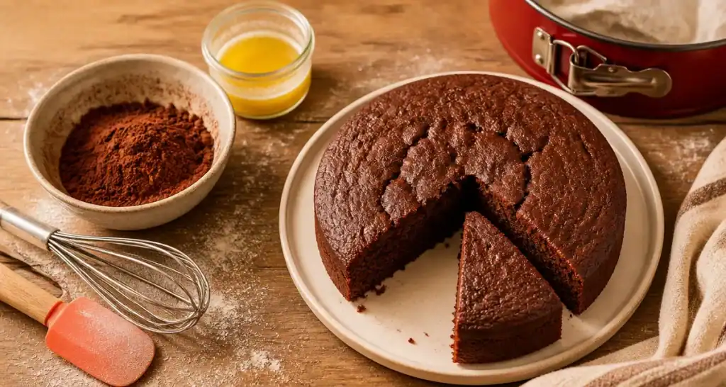 gateau cacao moelleux sans chocolat pâtissier, vue de dessus