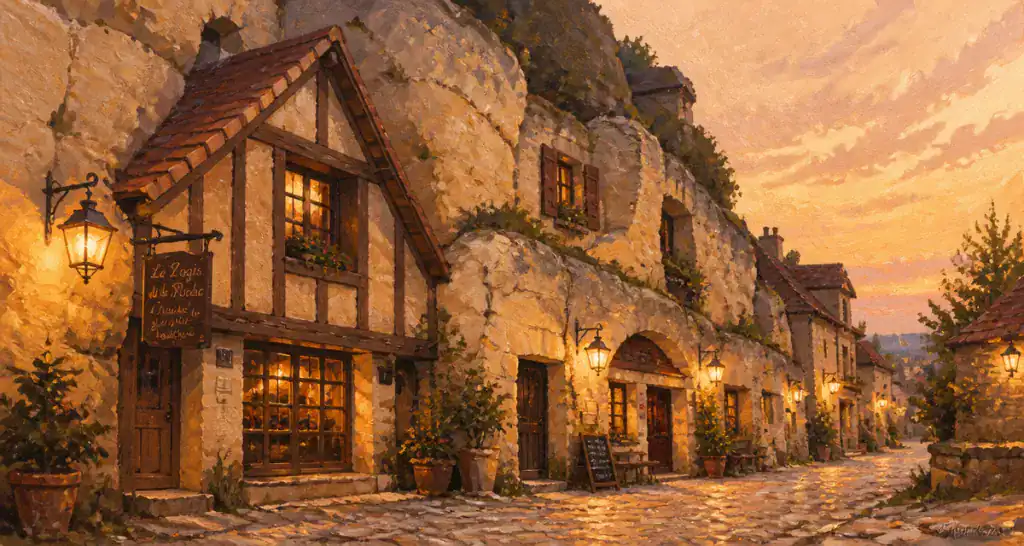 habitat troglodytique façade tuffeau lanterne