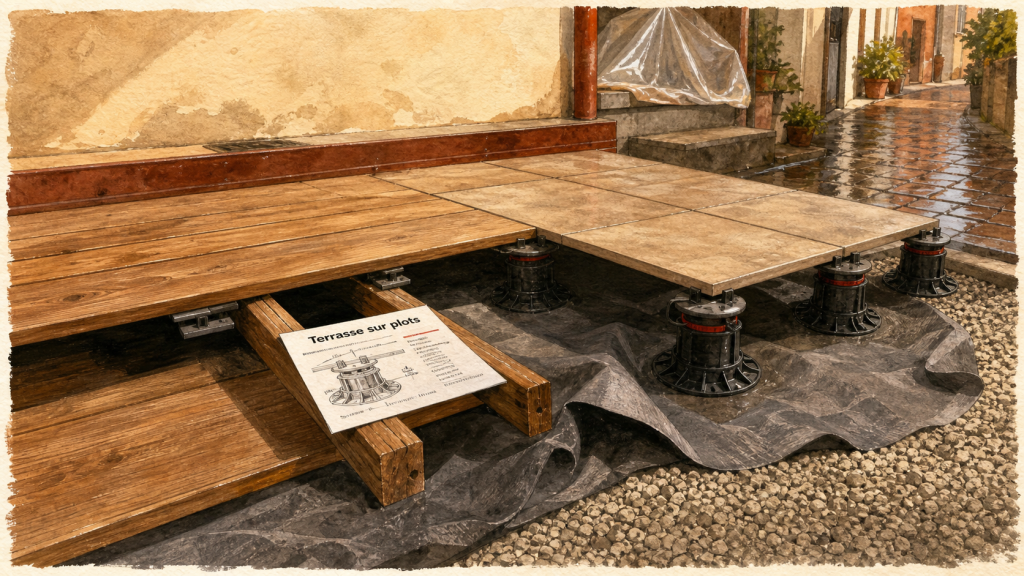 Inconvénient terrasse sur plot : plots réglables sous terrasse carrelée