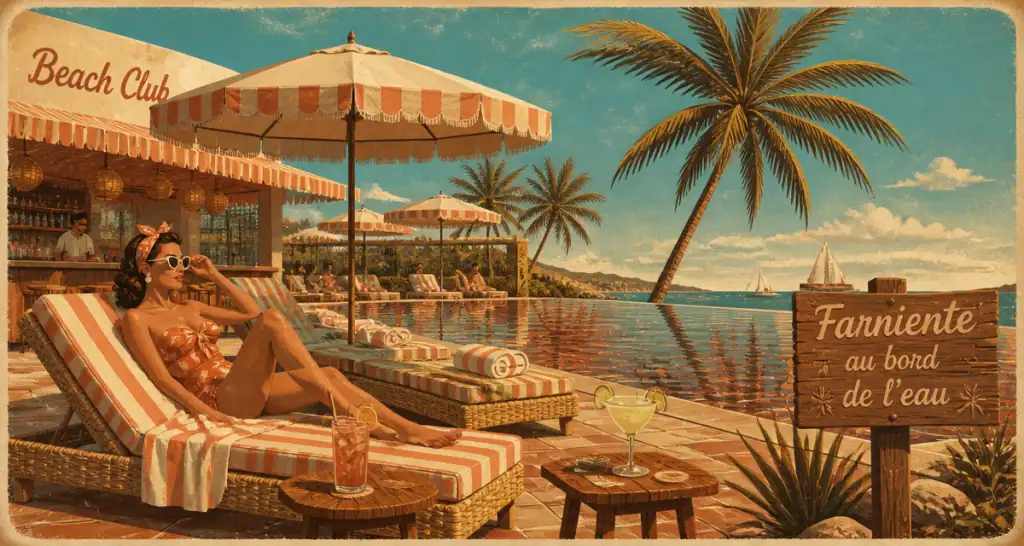 marrakech plage club rétro transats piscine