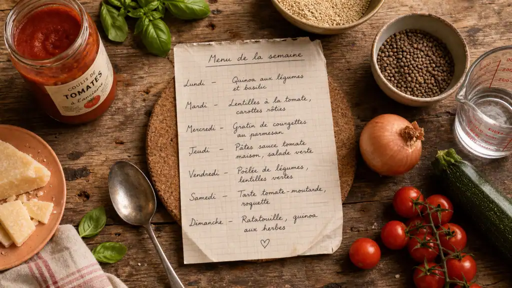 Menu famille semaine : 7 jours repas équilibrés sur table