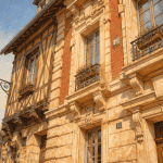 modénature sur façade ancienne en lumière dorée
