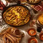 plats espagnols variés sur table rustique