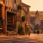 Plus beaux villages autour de Carcassonne : ruelle médiévale au golden hour