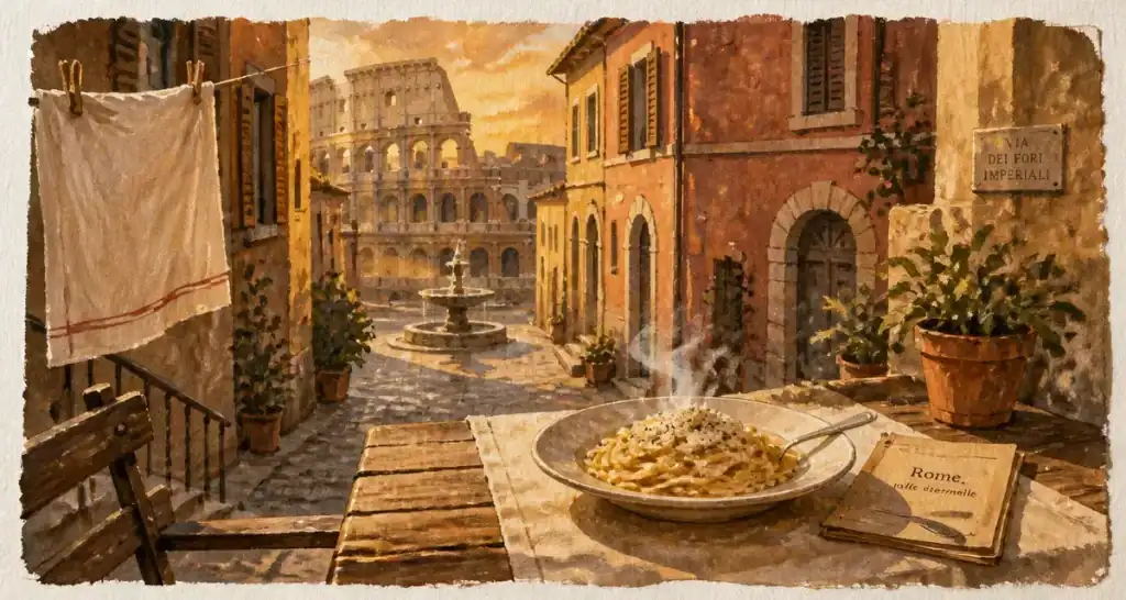 Plus belle ville d italie : Rome, ruelles et Colisée au coucher du soleil