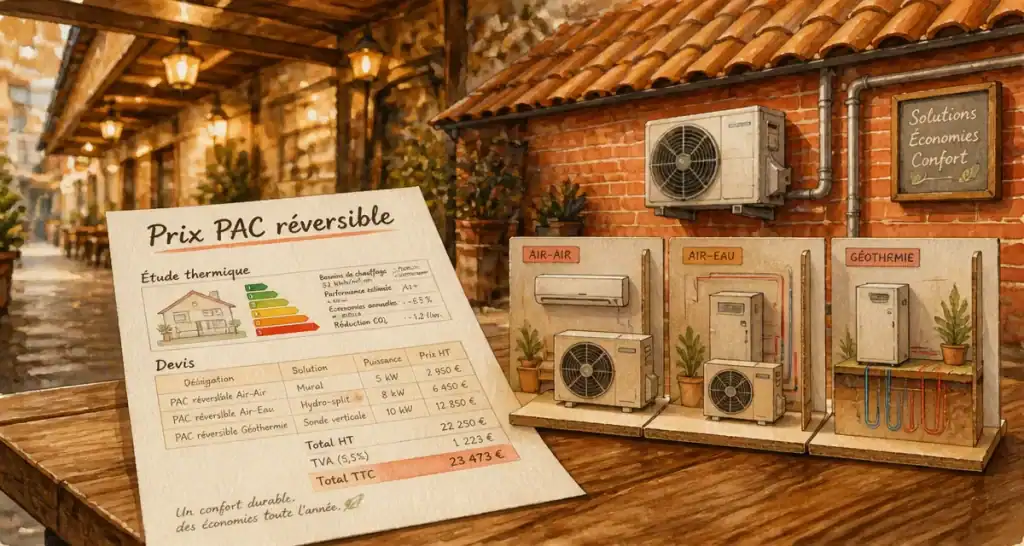 Pompe à chaleur clim réversible prix : devis et fiche étude thermique