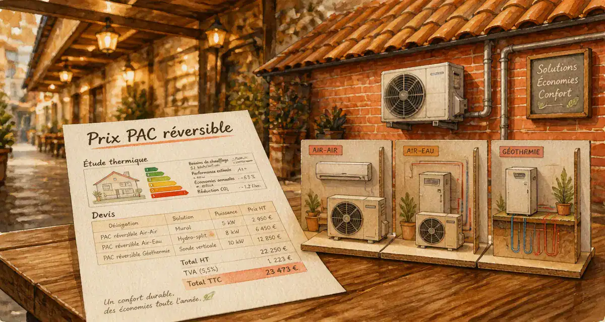 Pompe à chaleur clim réversible prix : devis et fiche étude thermique