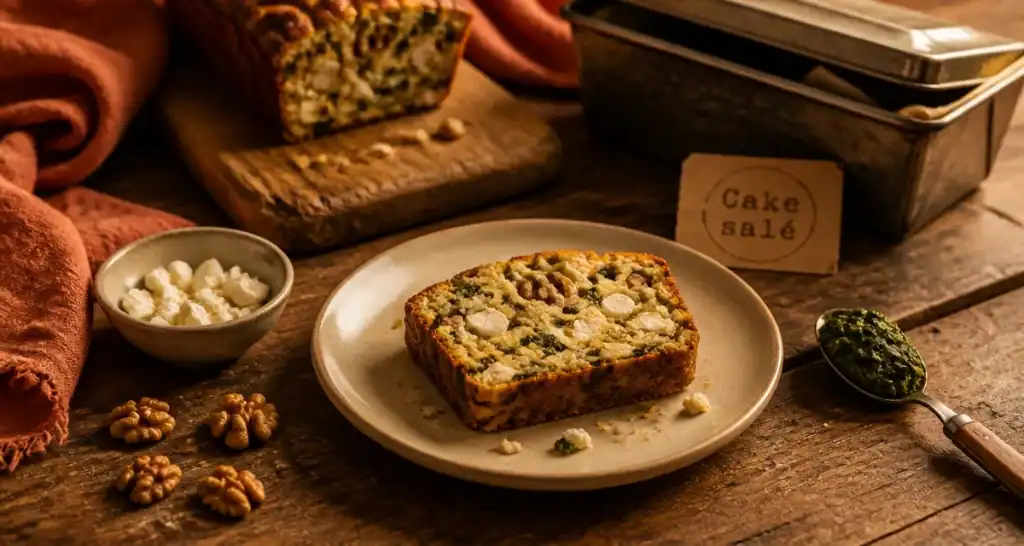 Recette salé cake feta et épinards, vue dessus
