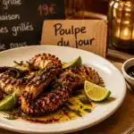 Restaurant bistrot o prado à Marseille : poulpe grillé sur table de bistrot