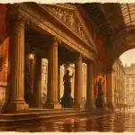 Style beaux arts : gare monumentale, perspective et colonnes