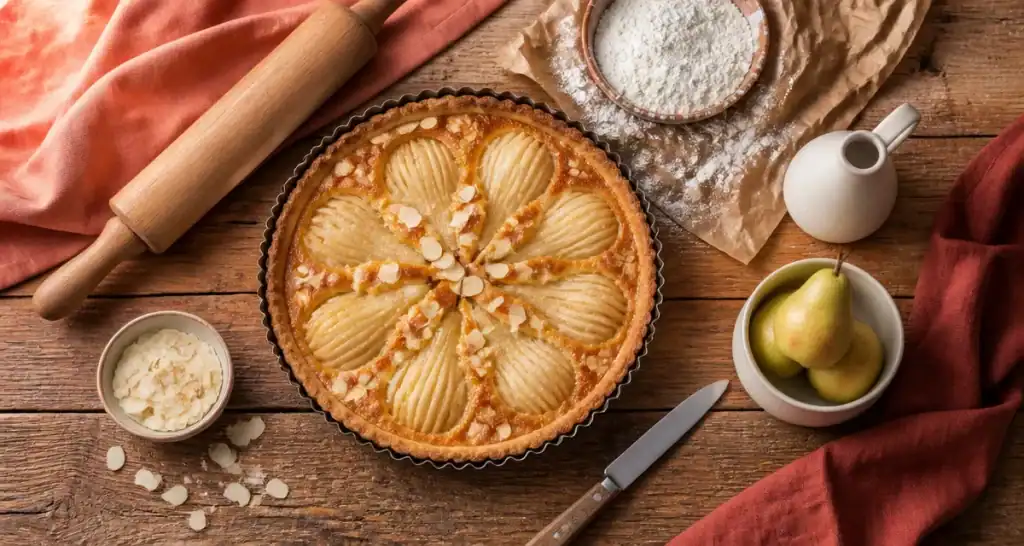 Tarte sucrée aux poires et amandes