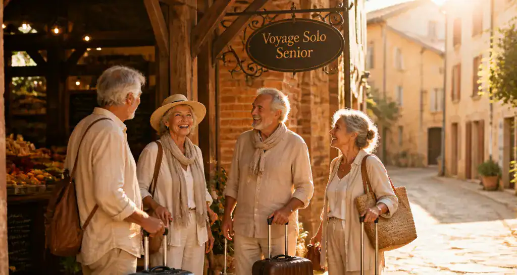 voyages organisés pour personnes seules 60 ans seniors devant marché