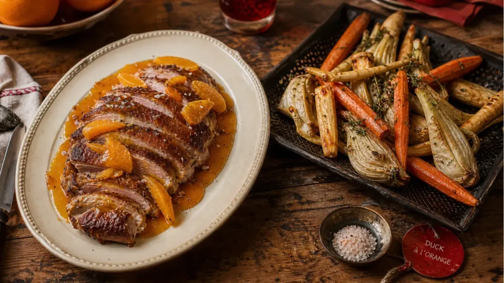 Accompagnement canard à l'orange : légumes rôtis et purée 70/30