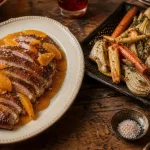 Accompagnement canard à l'orange : légumes rôtis et purée 70/30