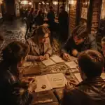 Activité de groupe originale : atelier enquête, participants autour d’une table d’indices