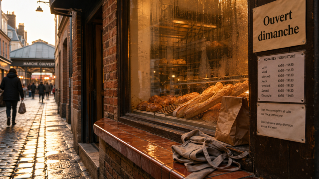 Boulangeries ouvertes dimanche : vitrine et horaires fiables devant la boulangerie