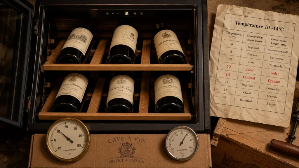 Cave à vin : comparatif service et vieillissement, thermomètre 10–14°C
