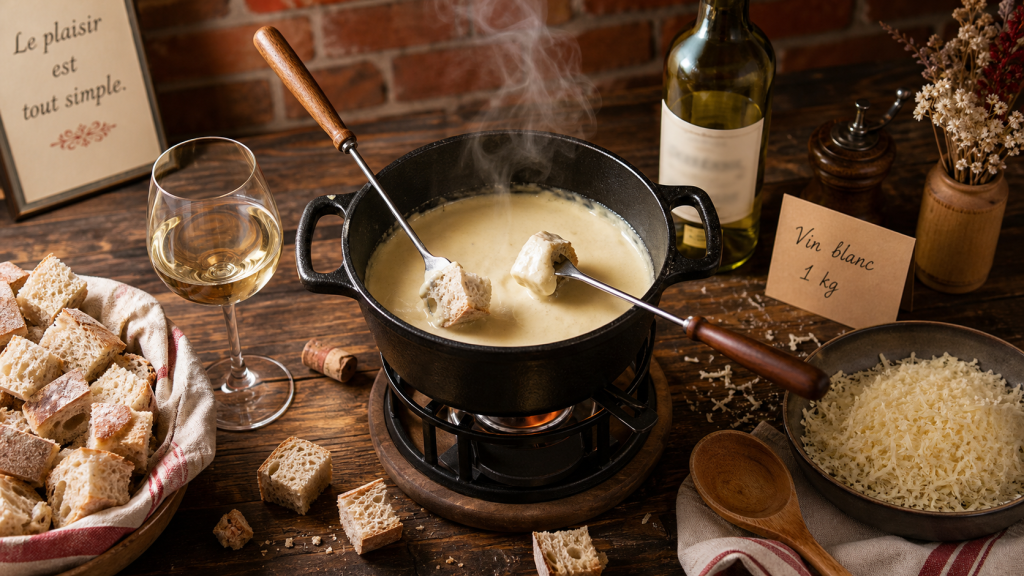 Combien de vin blanc pour 1kg de fondue : 400 à 500 ml de vin blanc sec