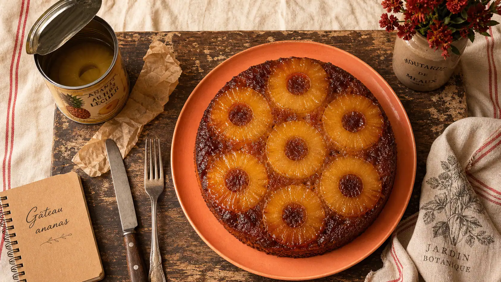Dessert ananas : gâteau renversé à l’ananas tiède, tranches caramélisées